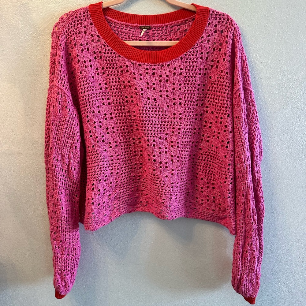 Free People Home Run Crochet Pink Seater - Picture 4 of 4